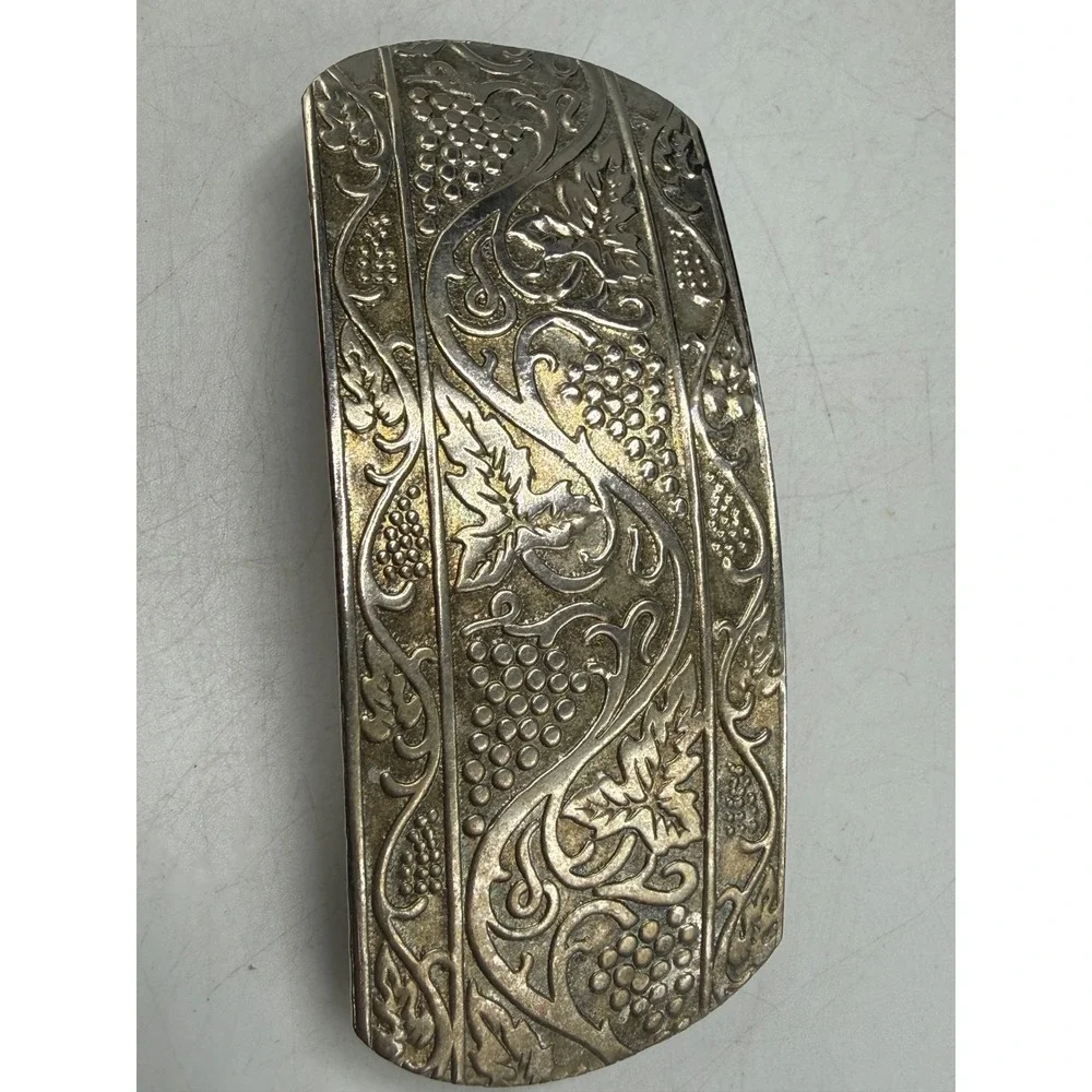 Vintage Philips Silver Tone Embossed Grape Vine Leaf Hair Barrette Clip
